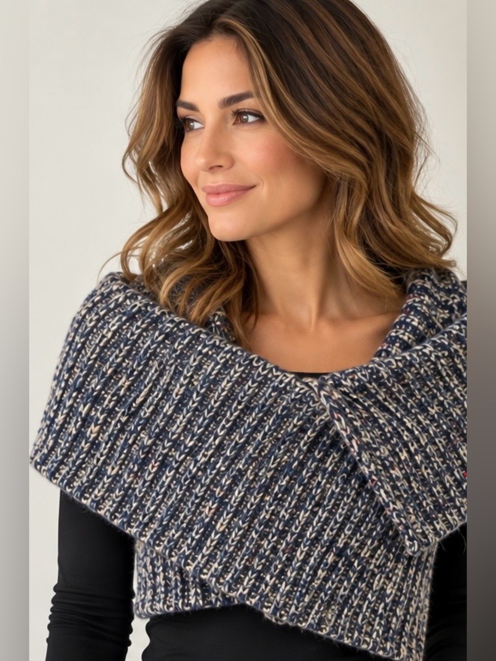 Unbranded Wool Blend Chunky Knit Cropped Wrap Capelet Shawl One Size
